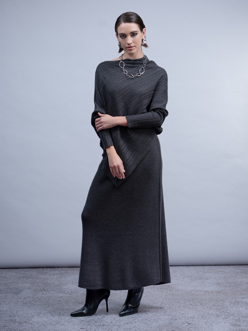 HAAKO Ribbed Knit Sweater-Charcoal