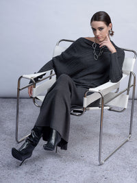 HAAKO Ribbed Knit Sweater-Charcoal