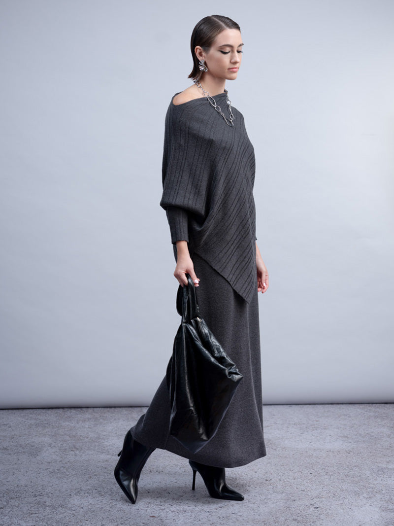 HAAKO Ribbed Knit Sweater-Charcoal