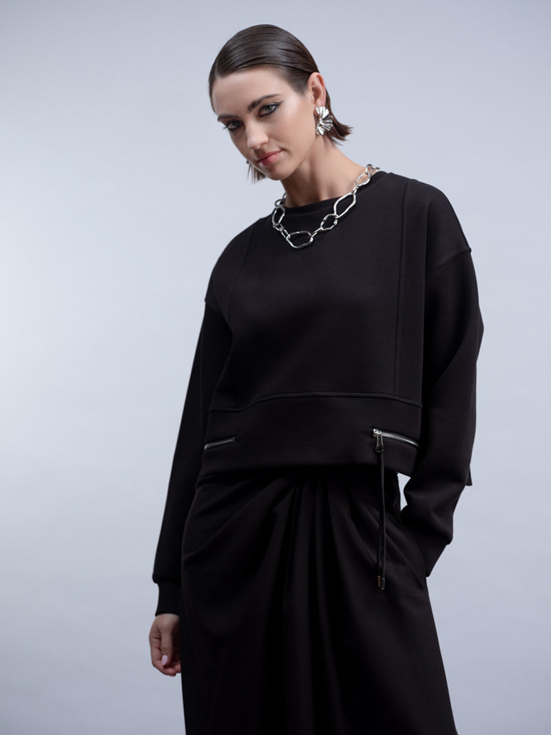 HAAKO Zip Detail Crop Sweatshirt Black