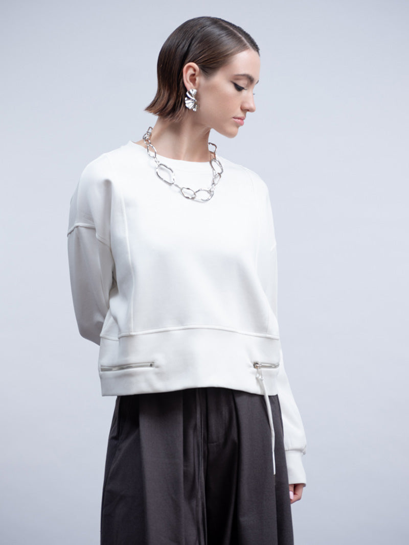 HAAKO Zip Detail Crop Sweatshirt White