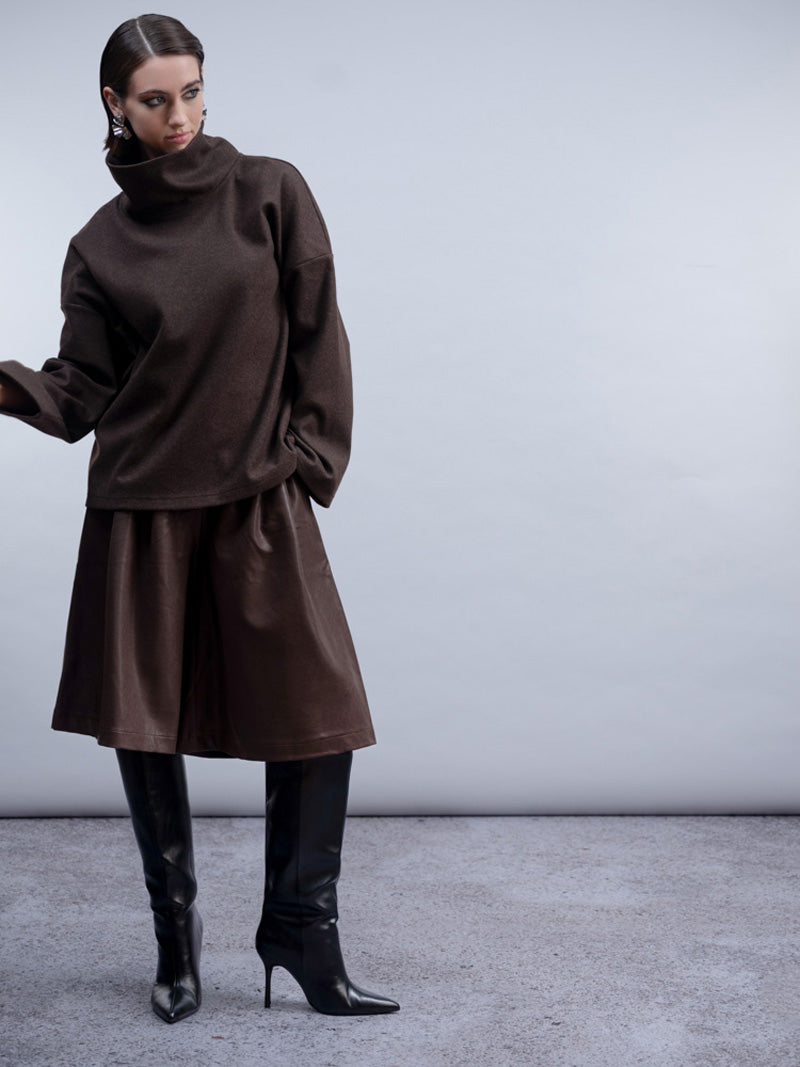 HAAKO Roll Neck Top Chocolate