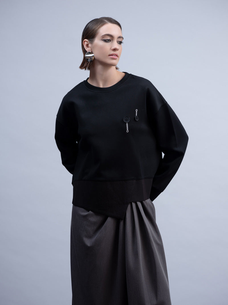 HAAKO Button Detail Top Black