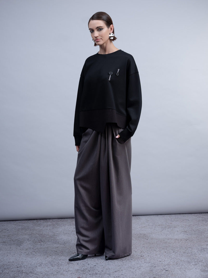 HAAKO Button Detail Top Black