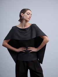 HAAKO Sleeveless Overlay Sweater-Charcoal