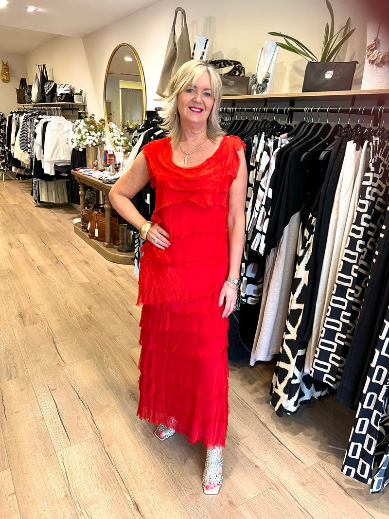 Sophia Silk Skirt Red