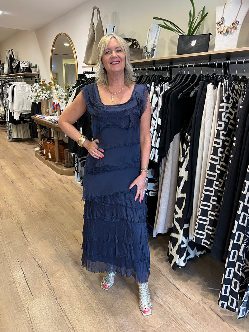Sophia Silk Skirt Navy