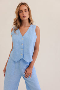 SEESAW Linen Button Front Waistcoat Top Chambray