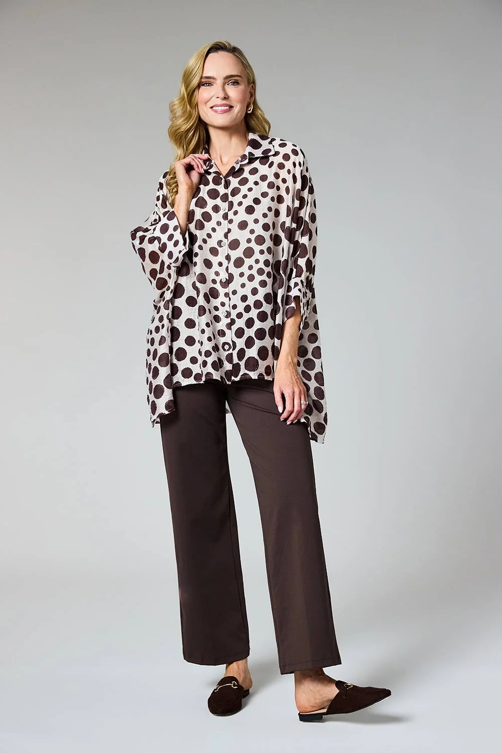 DECK Oversized Floaty Spotty Shirt Chocolate