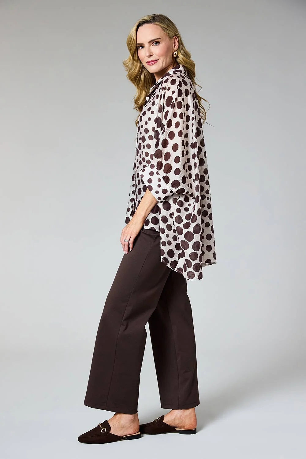 DECK Oversized Floaty Spotty Shirt Chocolate