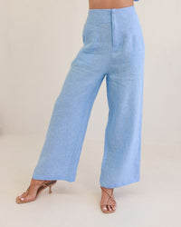 SEESAW Linen High Waisted Wide Leg Trousers Chambray