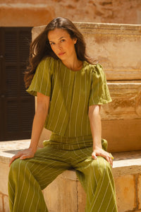 TRAFFIC PEOPLE Daisy Linen Top Green