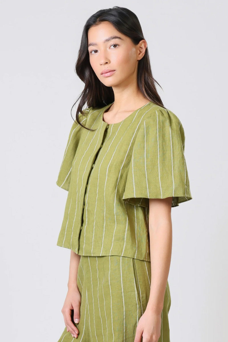 TRAFFIC PEOPLE Daisy Linen Top Green