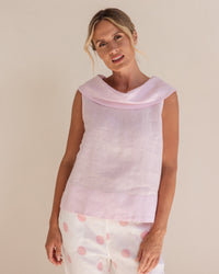 SEESAW Linen Button Back Cowl Top Pale Pink