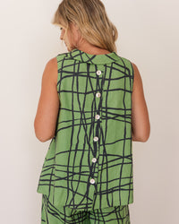 SEESAW Linen Button Back Cowl Top Pistachio/Charcoal