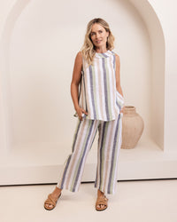 SEESAW Linen Cowl Neck Striped Top Pistachio/Charcoal