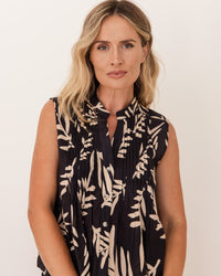 SEESAW Cotton Leaf Print Top Black/Stone