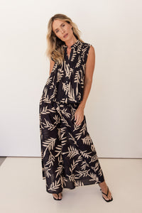 SEESAW Cotton Leaf Print Top Black/Stone