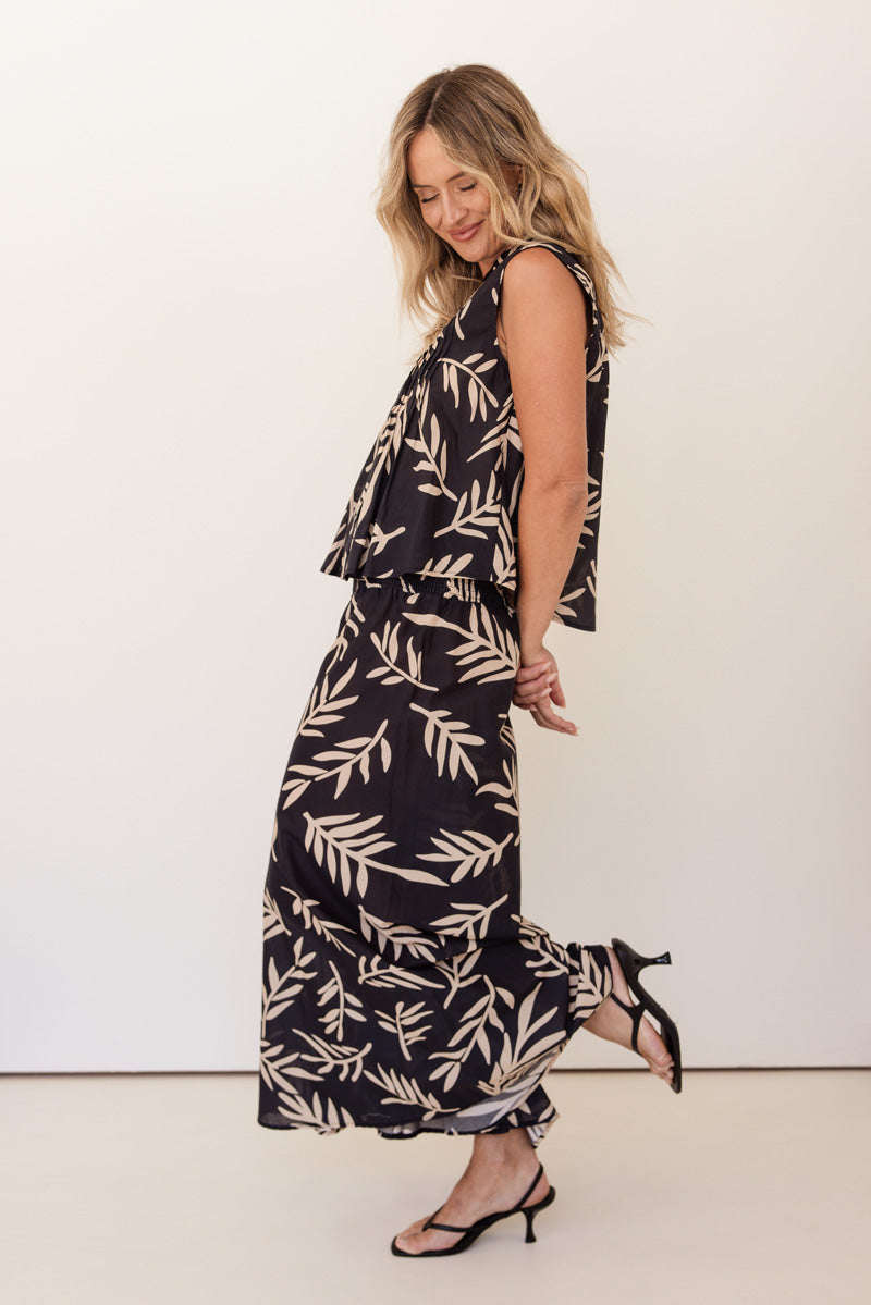 SEESAW Cotton Leaf Print Top Black/Stone