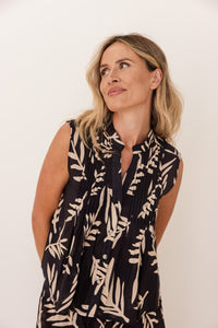 SEESAW Cotton Leaf Print Top Black/Stone