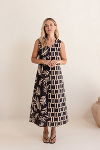 SEESAW Cotton Leaf Print Dress Black/Stone