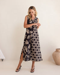 SEESAW Cotton Leaf Print Dress Black/Stone