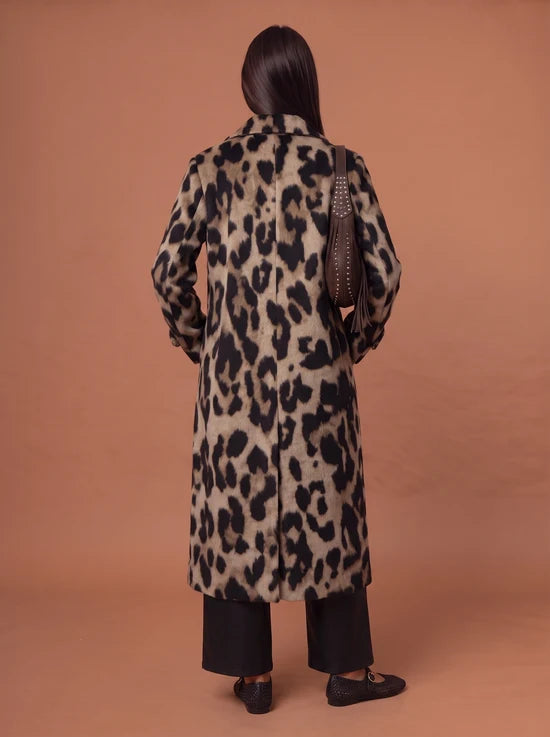 Leopard Print Long Coat Black/Stone