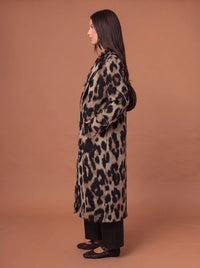 Leopard Print Long Coat Black/Stone