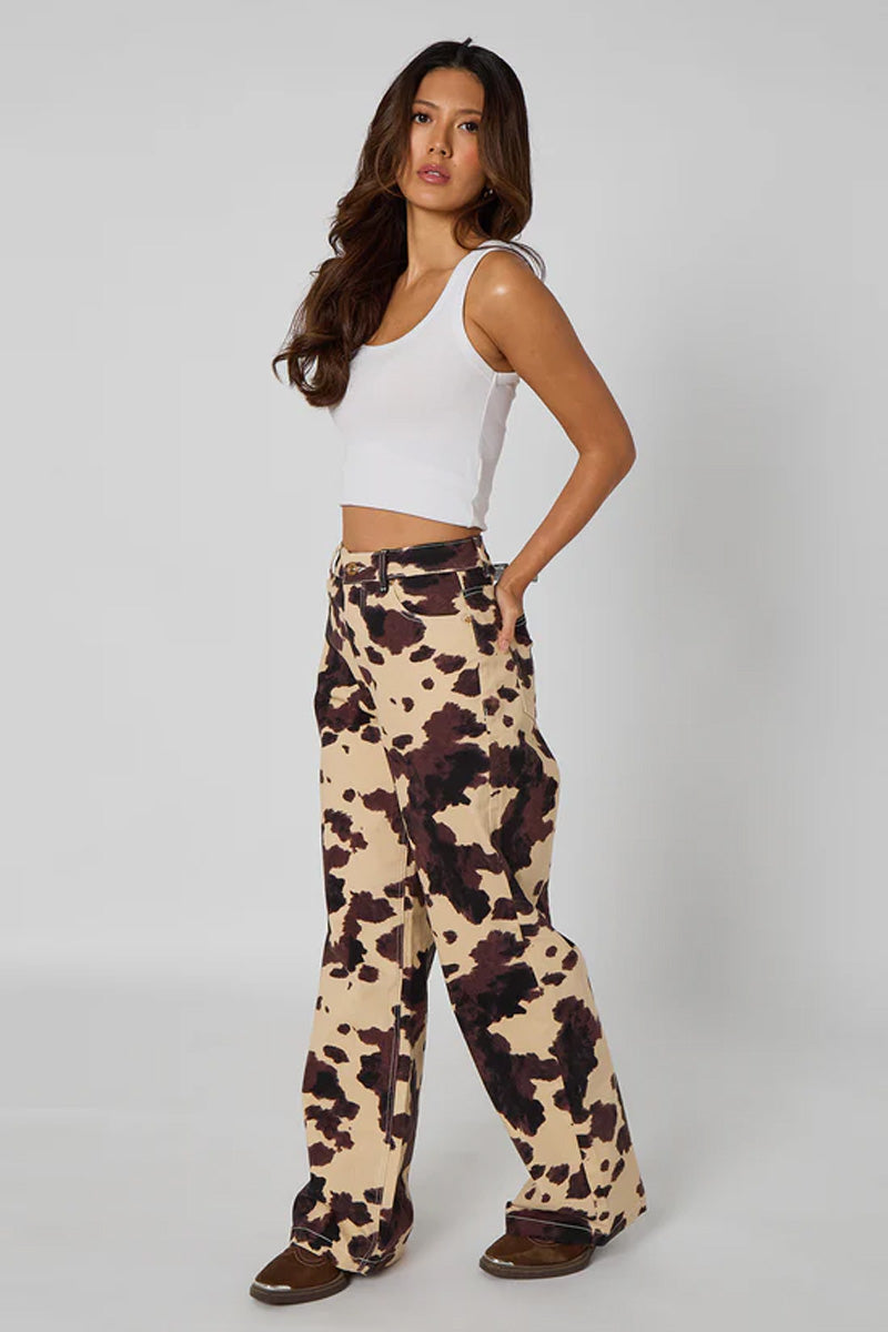 Wide Leg Cow Print Jeans