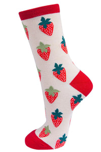 Strawberry Print Bamboo Socks Red/Stone