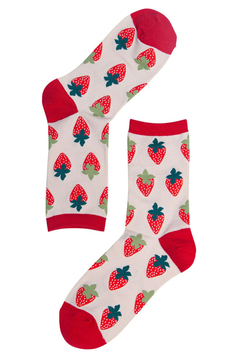 Strawberry Print Bamboo Socks Red/Stone