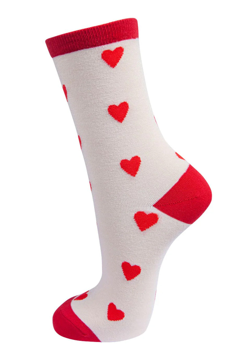 Helena Heart Bamboo Socks Stone/Red