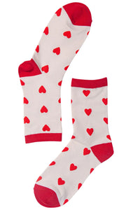 Helena Heart Bamboo Socks Stone/Red