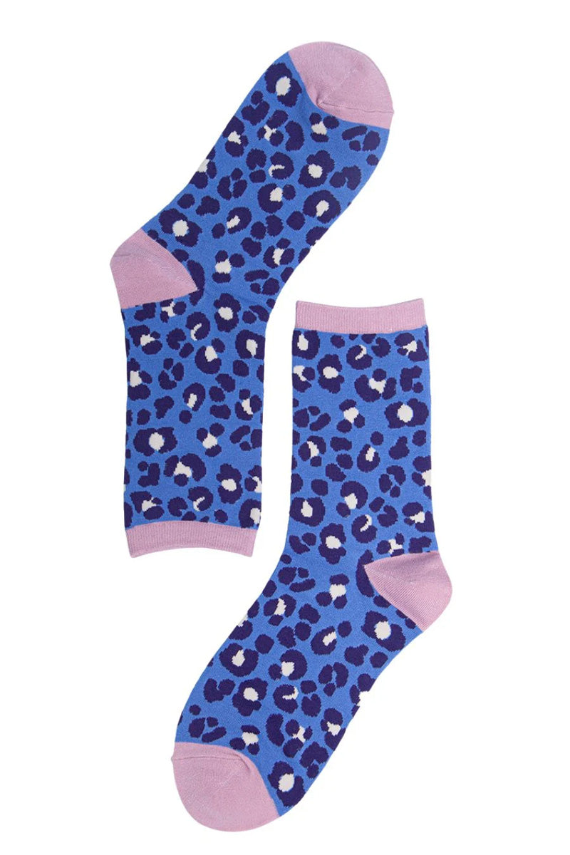 Animal Print Bamboo Socks Denim/Pink