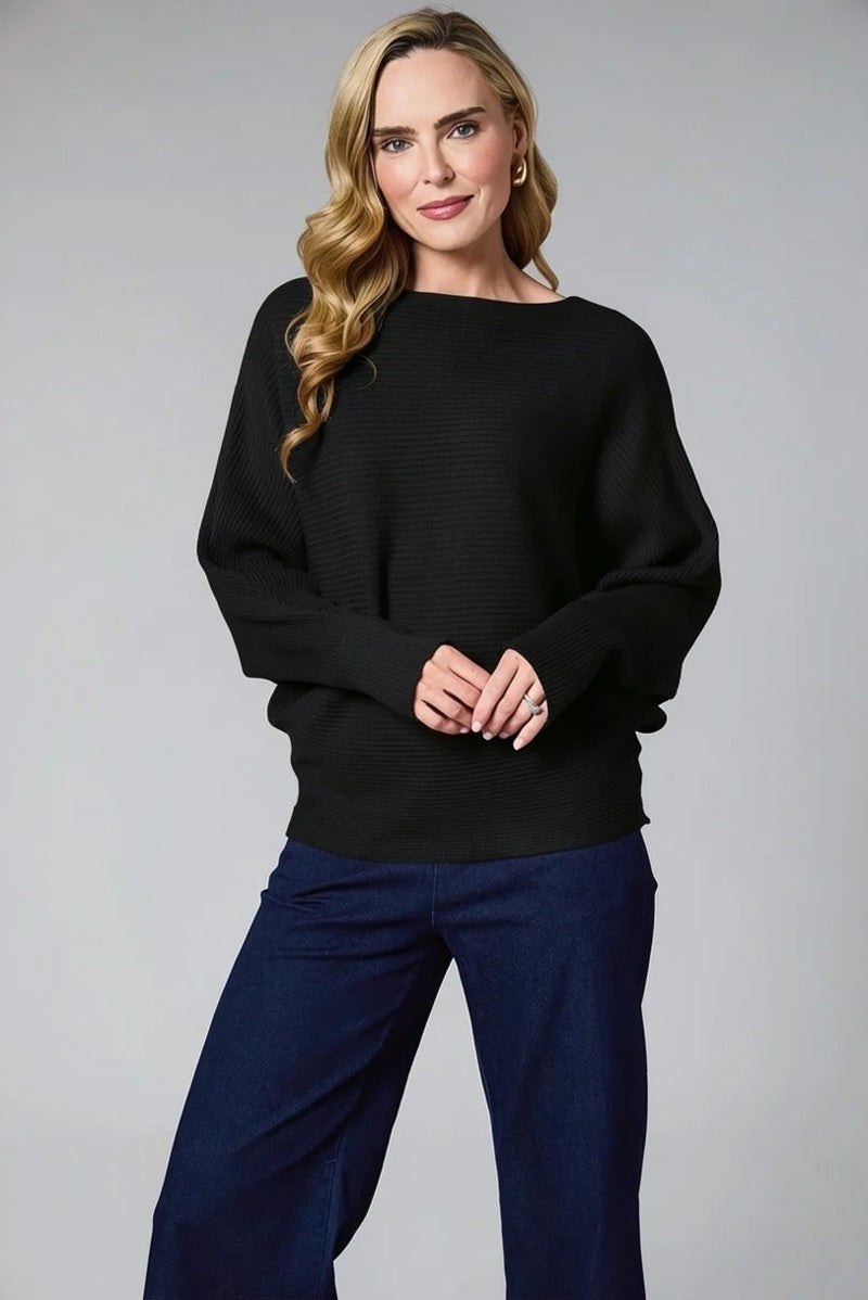 DECK Ribbed Batwing Sweater Black
