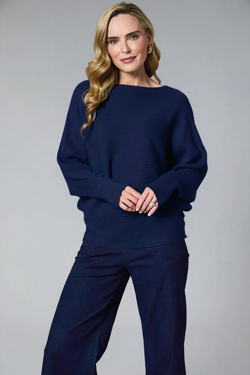 DECK Ribbed Batwing Sweater Navy
