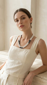 Double Strand Statement Necklace Silver/Black