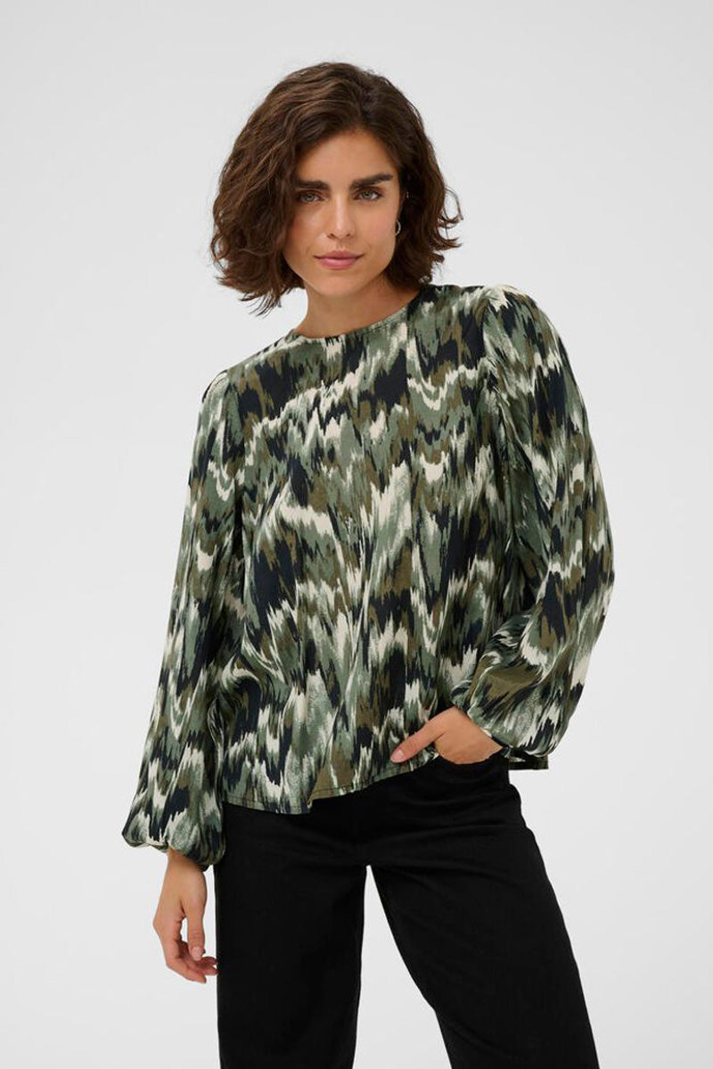 KAFFE KAkia Blouse-Green Black Abstract