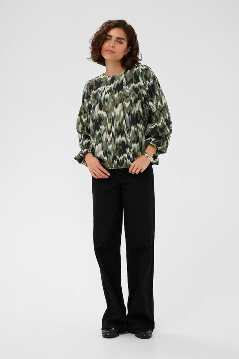 KAFFE KAkia Blouse-Green Black Abstract