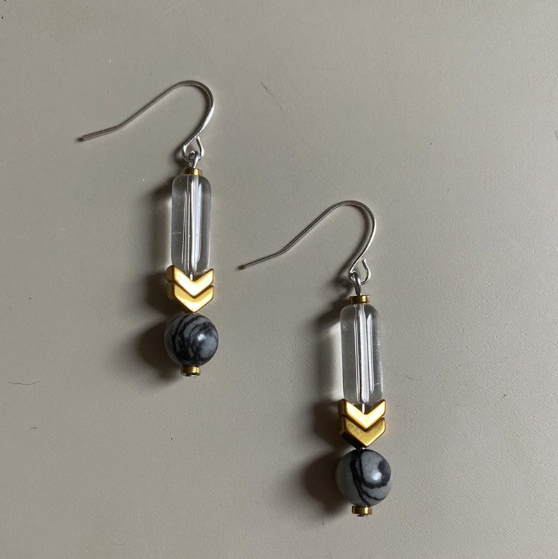 GIST Glass Hematite Drop Earrings Black
