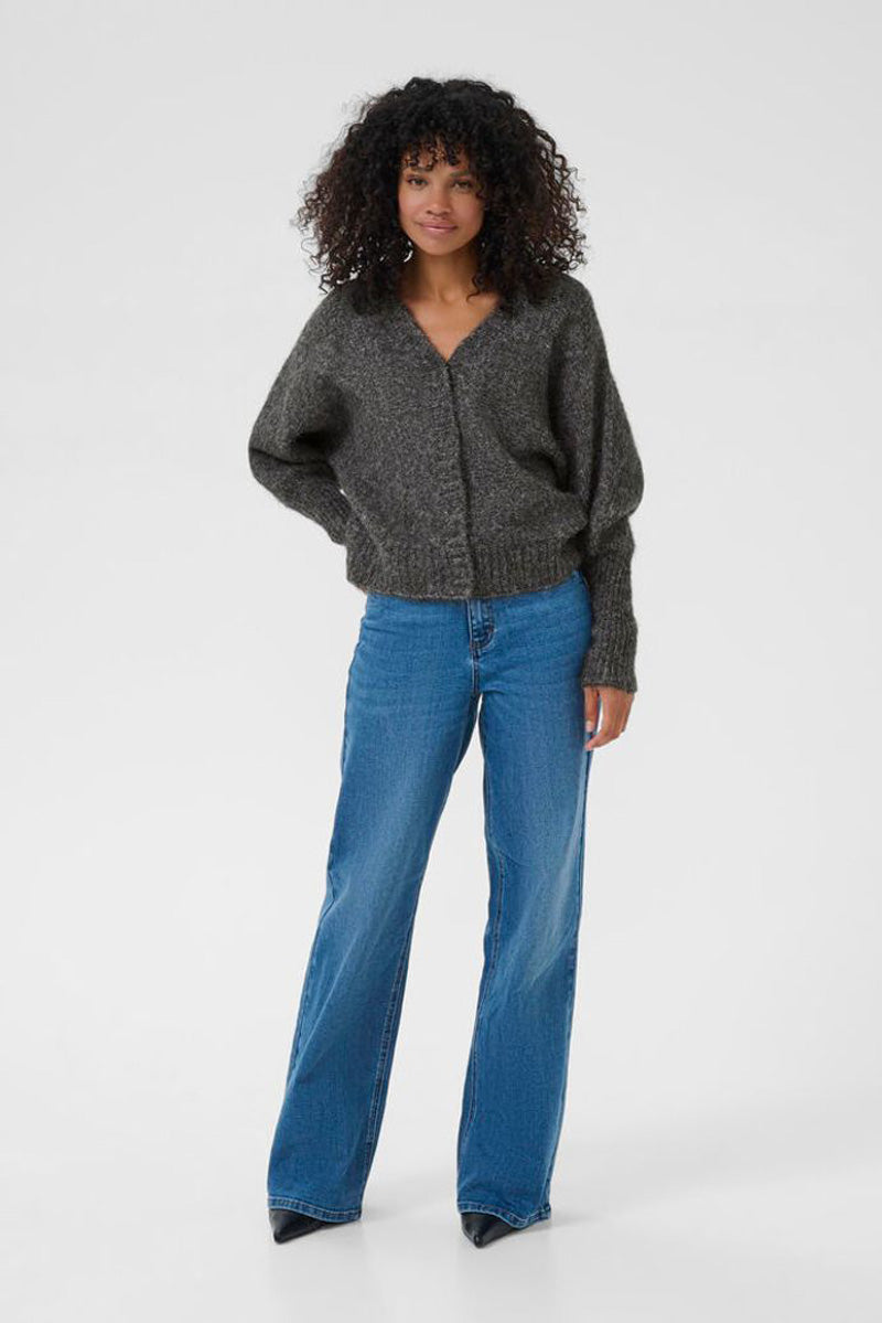 KAFFE KAuma V-Neck Cardigan Dark Grey Melange