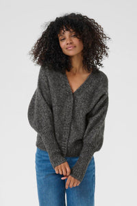 KAFFE KAuma V-Neck Cardigan Dark Grey Melange
