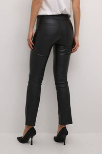 KAFFE KAada Faux Leather Trousers-Deep Black