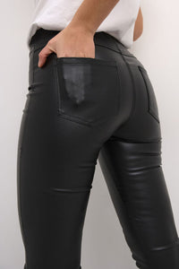 KAFFE KAada Faux Leather Trousers-Deep Black