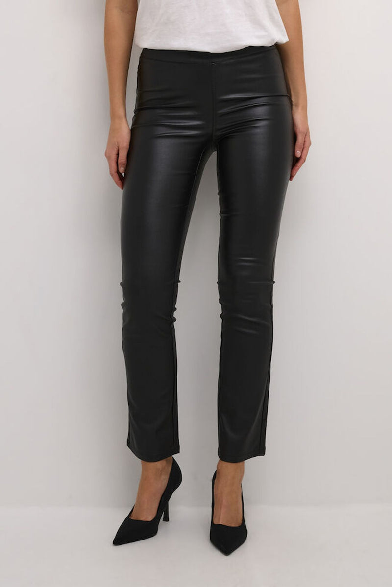 KAFFE KAada Faux Leather Trousers-Deep Black