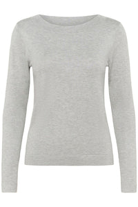 KAFFE KAlizza Boatneck Solid Pullover-Light Grey Melange