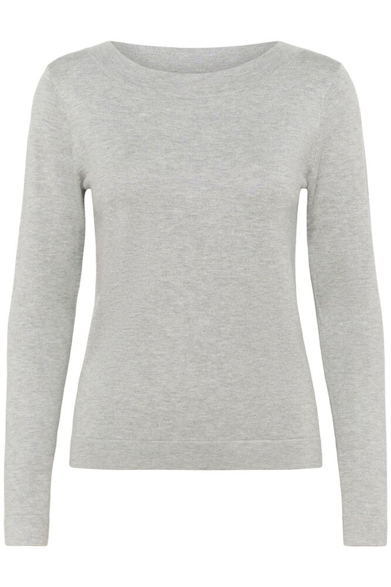 KAFFE KAlizza Boatneck Solid Pullover-Light Grey Melange