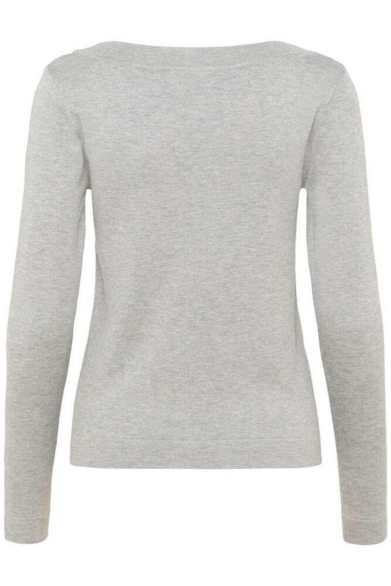 KAFFE KAlizza Boatneck Solid Pullover-Light Grey Melange