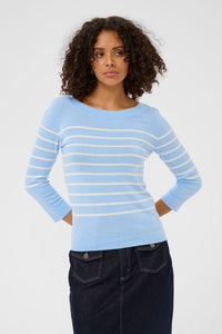 KAFFE KAlizza Striped Boatneck Sweater Powder Blue