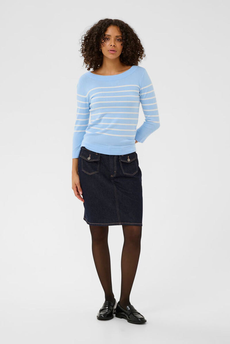 KAFFE KAlizza Striped Boatneck Sweater Powder Blue